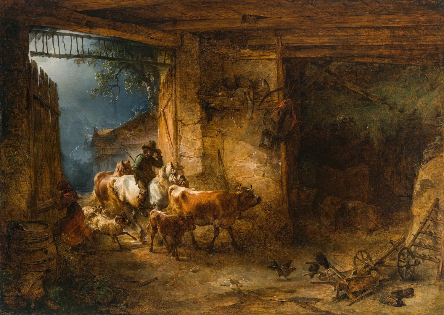 Baracca di contadini con bestiame che entra, 1843
